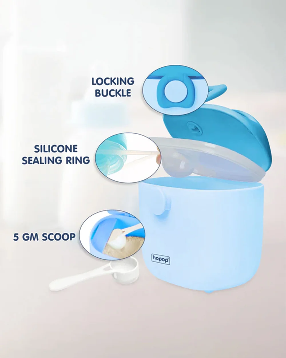 Hopop Milk Powder & Multi Purpose Food Container-Airtight Seal-With Scoop Spoon-210 ml-Blue - Image 3