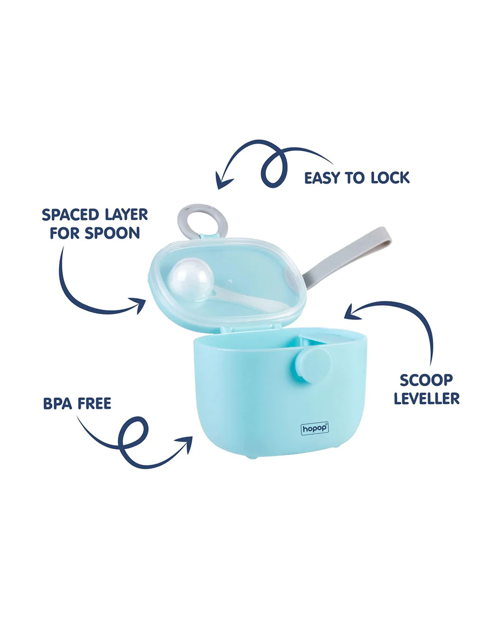 Hopop Milk Powder & Multi-Purpose Food Container-With Spoon-BPA Free Plastic-Blue-170ml - Image 3
