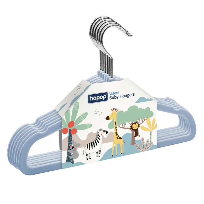 Hopop Non Slip Velvet Baby Cloth Hangers-Helps in Organising Baby Wardrobe-Perfect for Small Garments-Blue