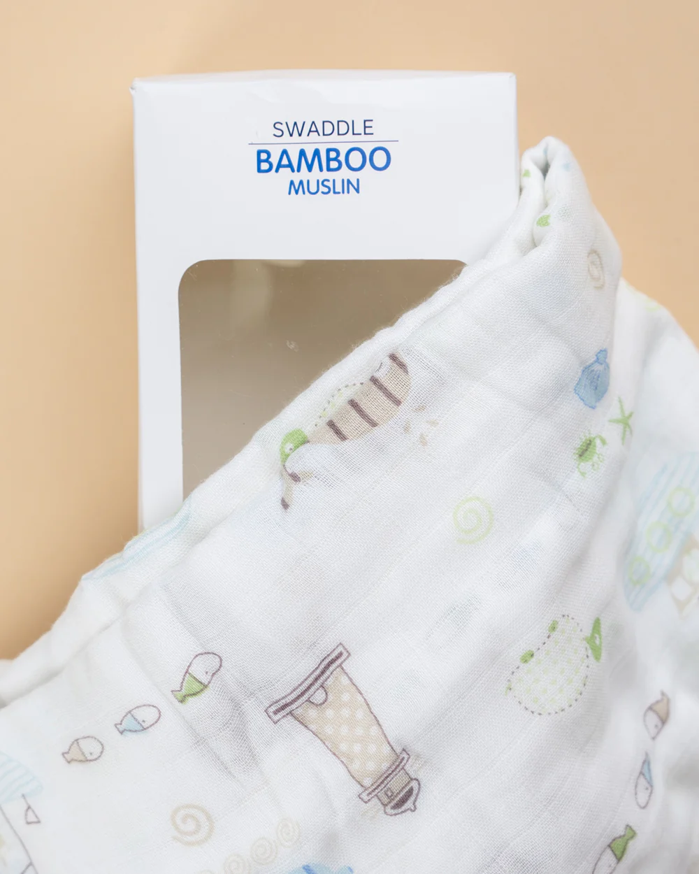 Hopop Ocean Baby Swaddle-100% Organic Cotton Muslin-White-For Infants - Image 4