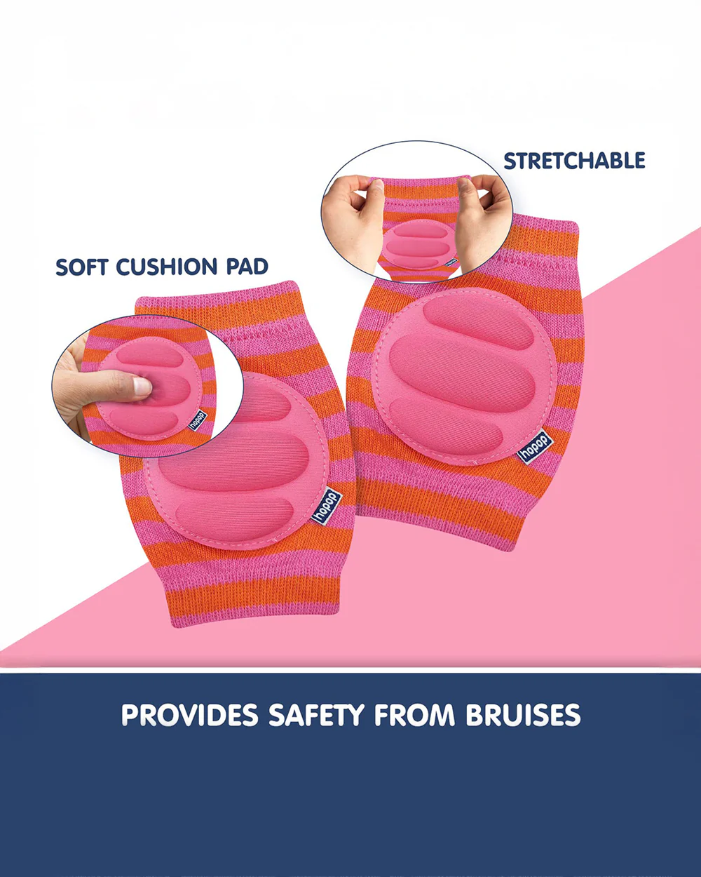 Hopop Pink & Orange Baby Elbow & Knee Pads-Breathable Material-For Crawling Infants-Multicolor - Image 3
