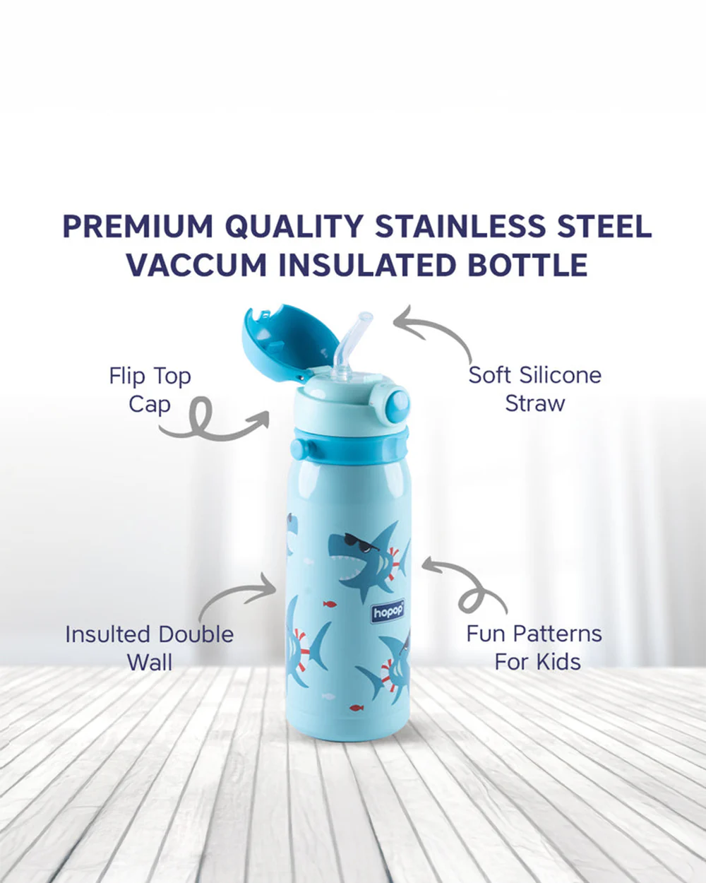 Hopop Stainless Steel Vacuum Bottle-Double Walled Insulation-With Carry Handle-450 ml-Green - Image 2