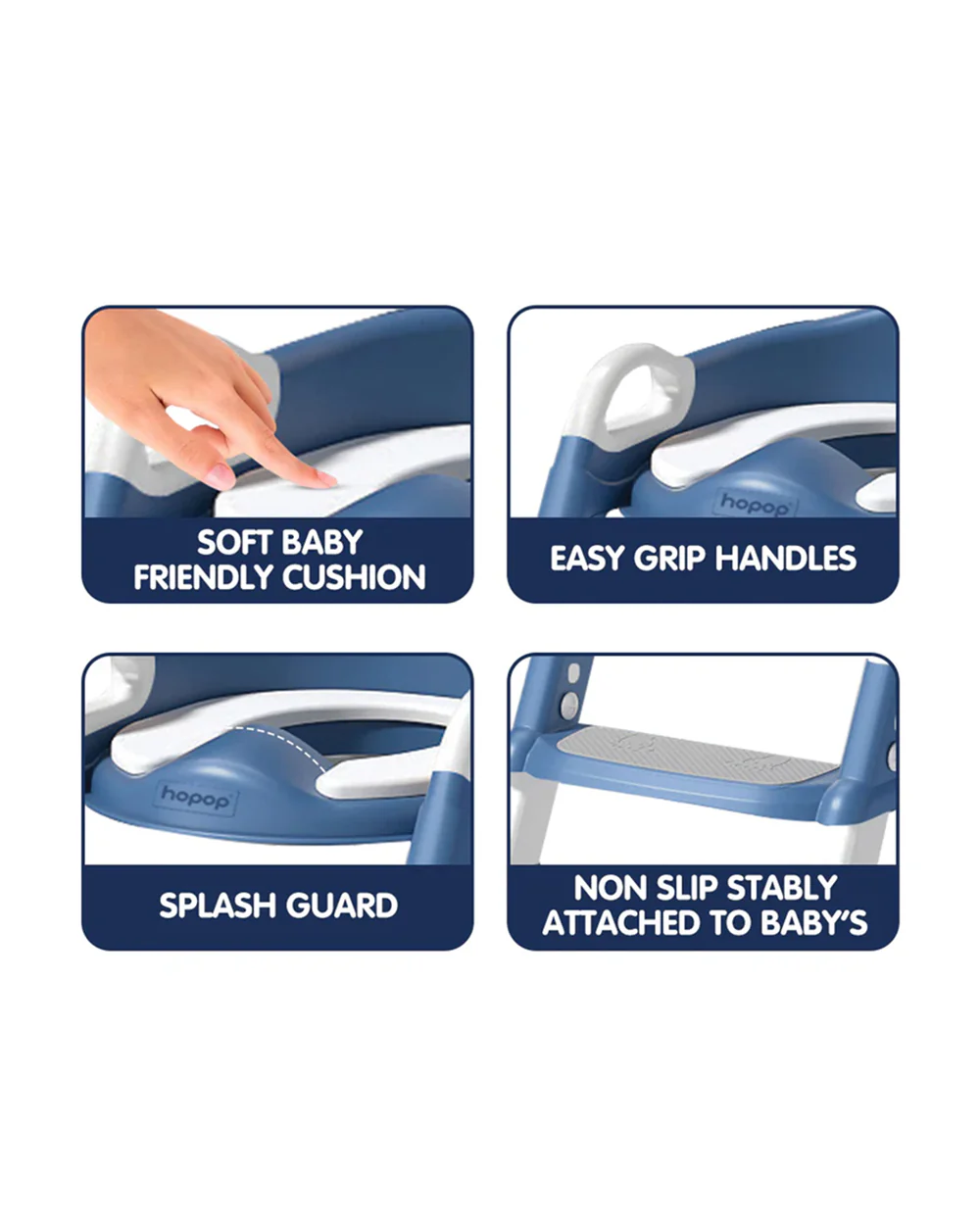 Hopop Step Up Ladder Potty Training Seat-With 6-Level Adjustable Ladder & Soft Cushion-Blue-1 to 7 Years - Image 4