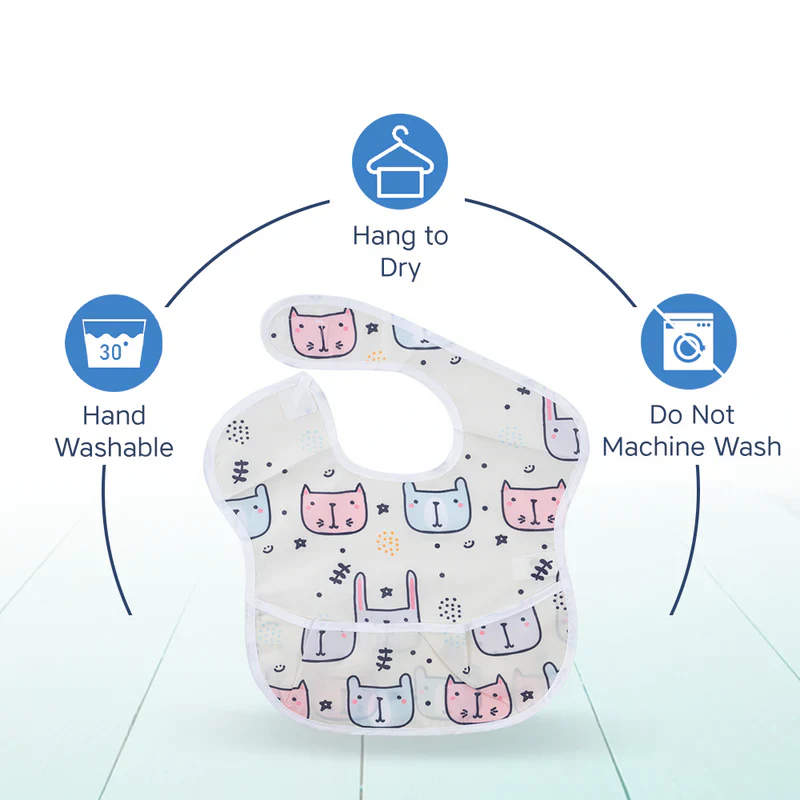 Hopop Waterproof Baby Apron Bib-Cat-With Crumb Catcher-Adjustable Neck Closure-For Infants - Image 5