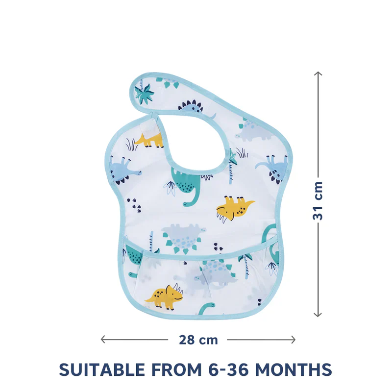 Hopop Waterproof Baby Apron Bib-Dino Jungle-With Crumb Catcher-Adjustable Neck Closure-For Infants - Image 3