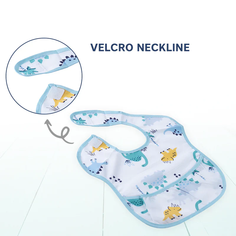 Hopop Waterproof Baby Apron Bib-Dino Jungle-With Crumb Catcher-Adjustable Neck Closure-For Infants - Image 4
