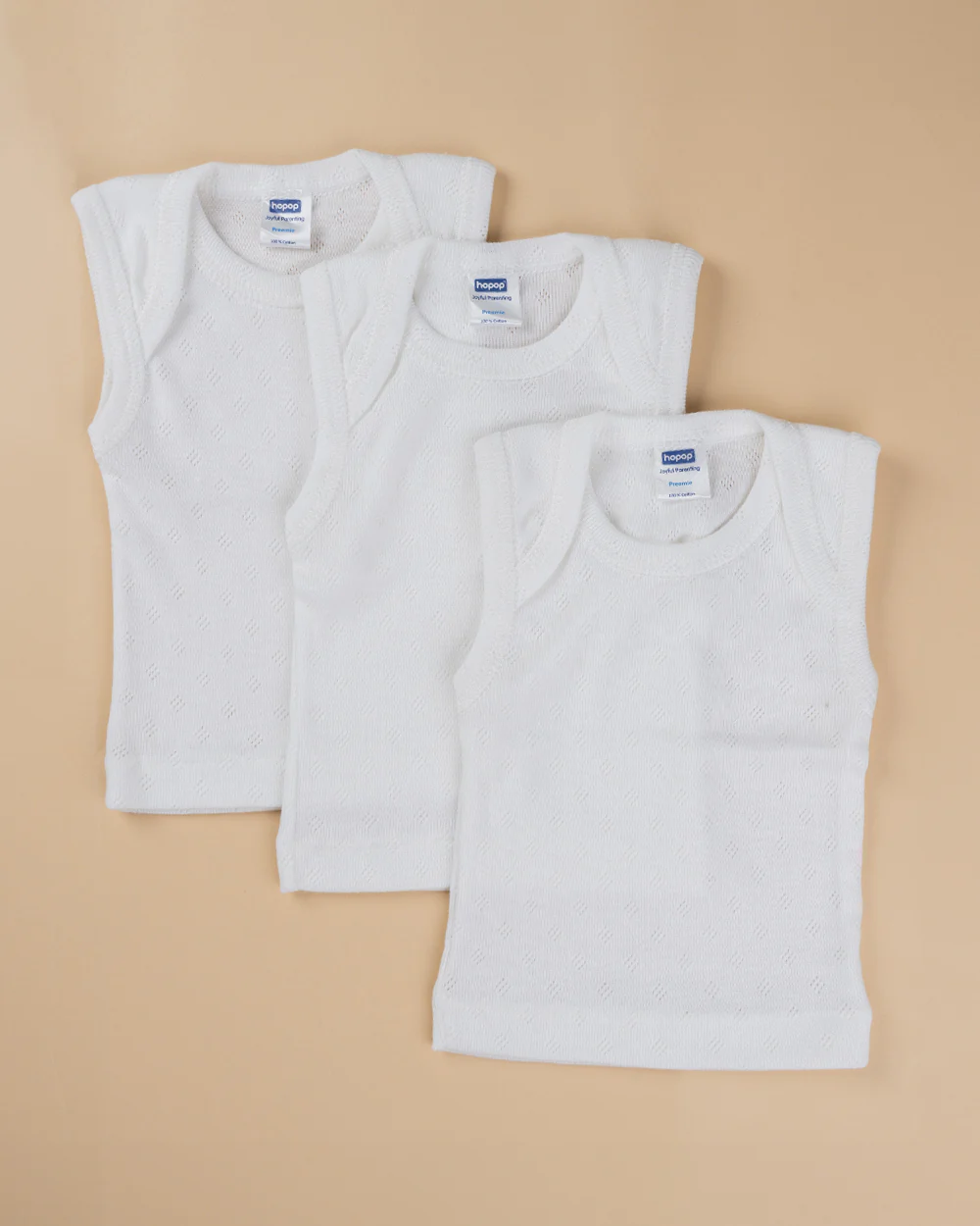 Hopop White Vest-Patterned-Cotton-Pack of 3-For Infants