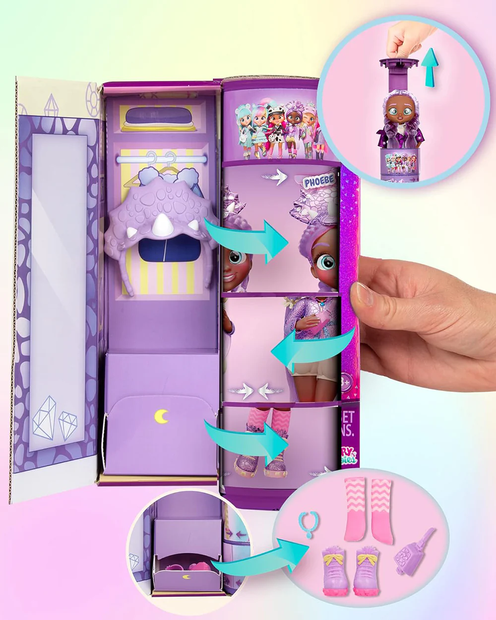 IMC Cry Babies BFF Phoebe Fashion Doll-With 9+ Surprises-Include Outfit & Accessories-Movable Arm & Legs-Promotes Role Play-12M+ - Image 2