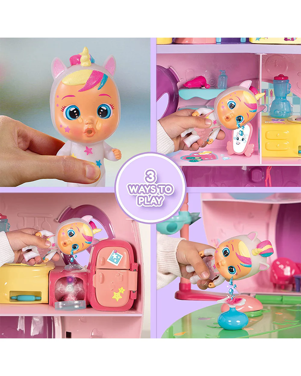 IMC Cry Babies Dreamy Mega Doll House-Promotes Imagination & Creativity-With 3 Different Stories & 25+ Accessories-12M+ - Image 6