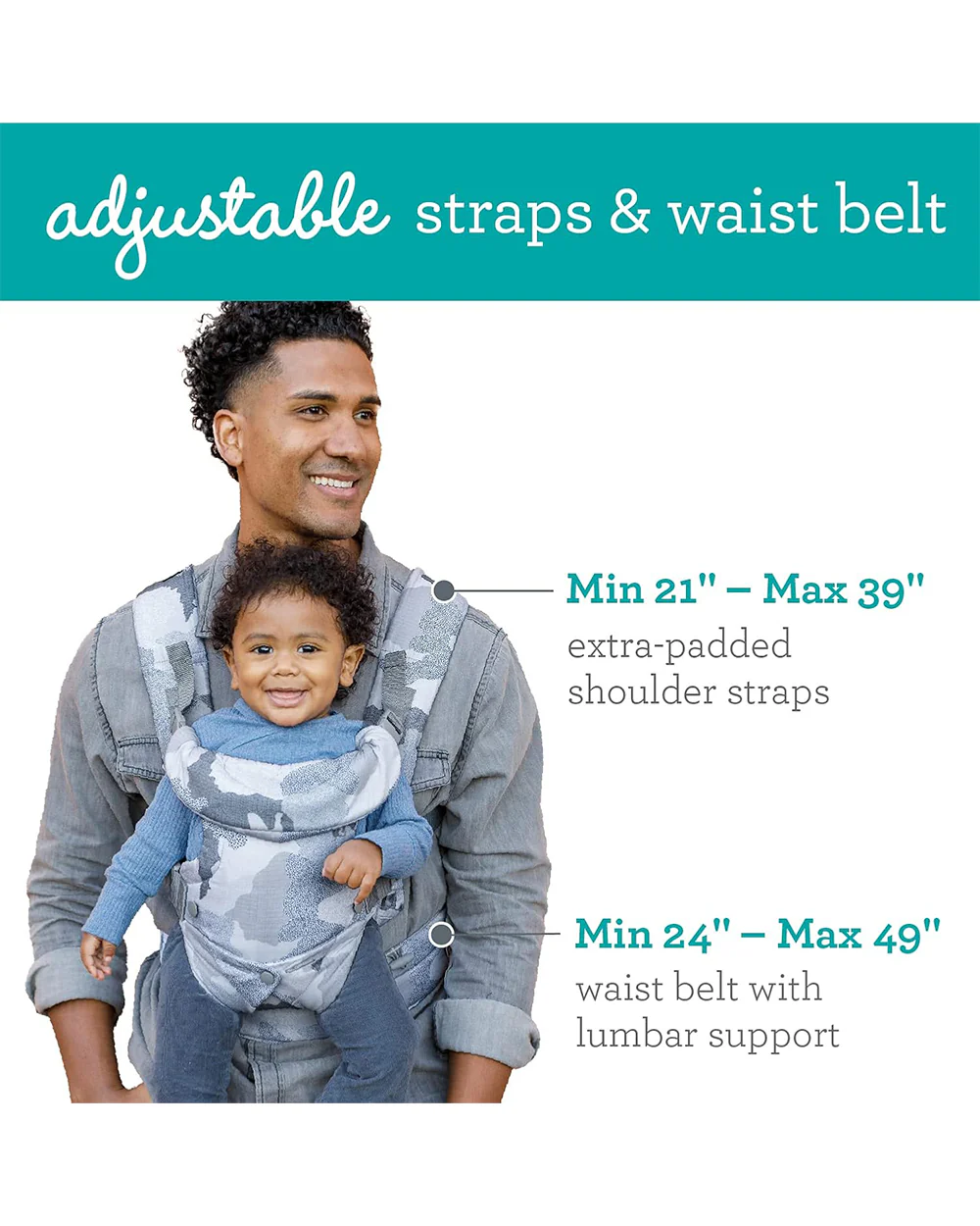 Infantino Flip 4-in-1 Convertible Baby Carrier-With 4 Carrying Positions-Head Support For Extra Comfort-Adjustable Waist Belt-For 0 to 3Y ( 3.5 to 14 Kg)-Camo - Image 7