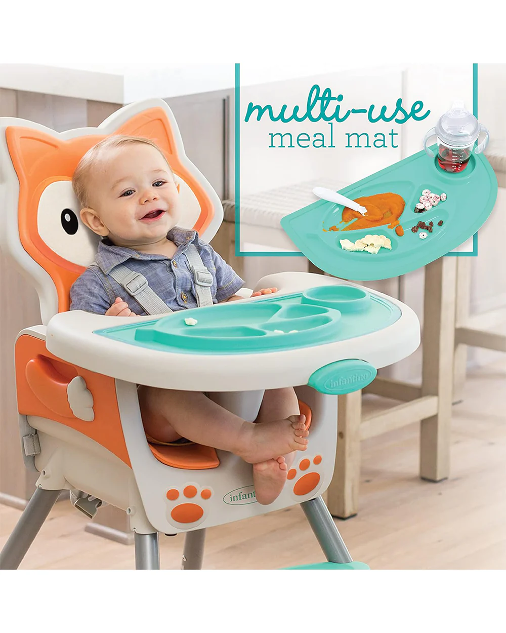 Infantino Grow-With-Me-4-in-1-Convertible Baby High Chair-With Easy To Clean Meal Mat-Removable Child Tray-Reclines For Infant Feeding-For 6 to 36M-Fox - Image 10