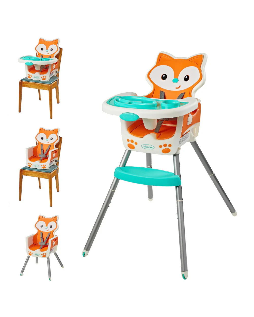 Infantino Grow-With-Me-4-in-1-Convertible Baby High Chair-With Easy To Clean Meal Mat-Removable Child Tray-Reclines For Infant Feeding-For 6 to 36M-Fox - Image 7