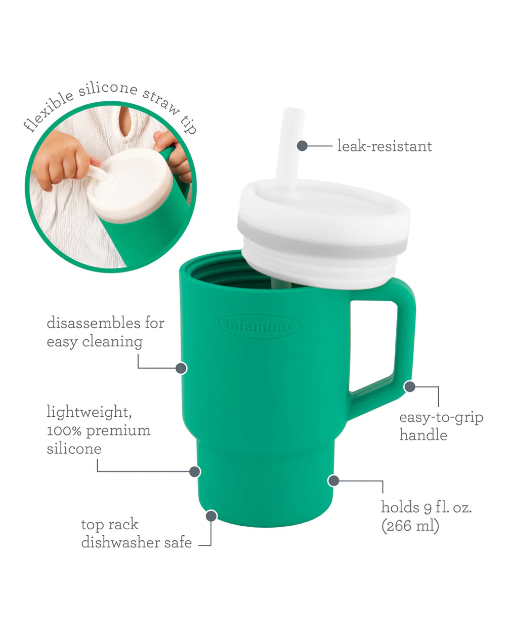 Infantino My 1st Tumbler-Leak Resistant Straw-Easy to Clean-Lightweight-Easy to Hold-Silicone Tumbler-Alpine-6M to 48M - Image 2