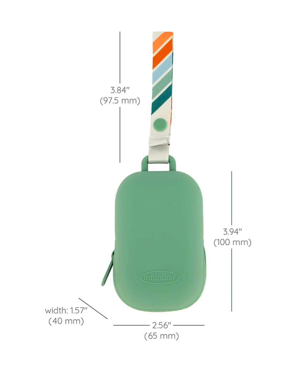 Infantino Pacifier Holder Pod-With Secure Zip Closure-Holds Upto 2 Pacifiers-Easily Attaches to Strollers or Diaper Bags-Silicone Material-Sea Green - Image 6