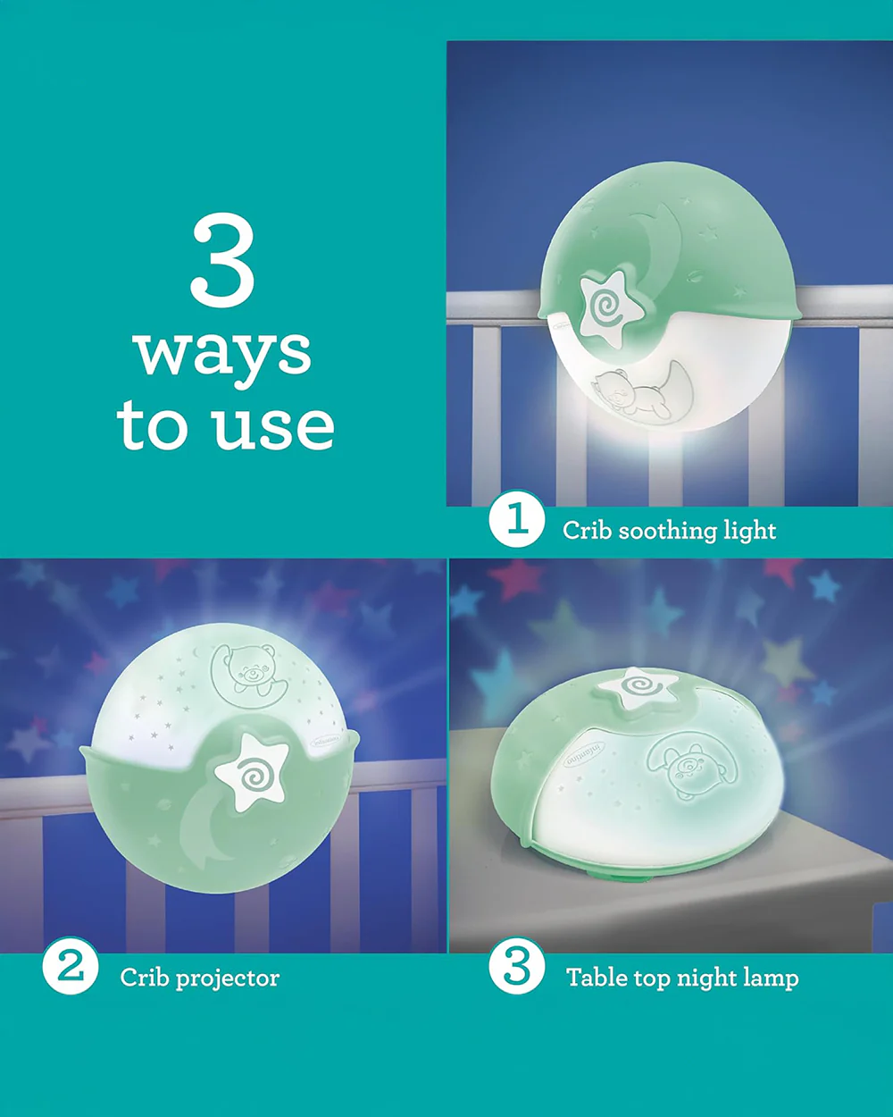 Infantino Watch Over Me Soothing Night Light, Projector & Bed Side Lamp-For a Calm Sleep-Sage Green-0M+ - Image 2