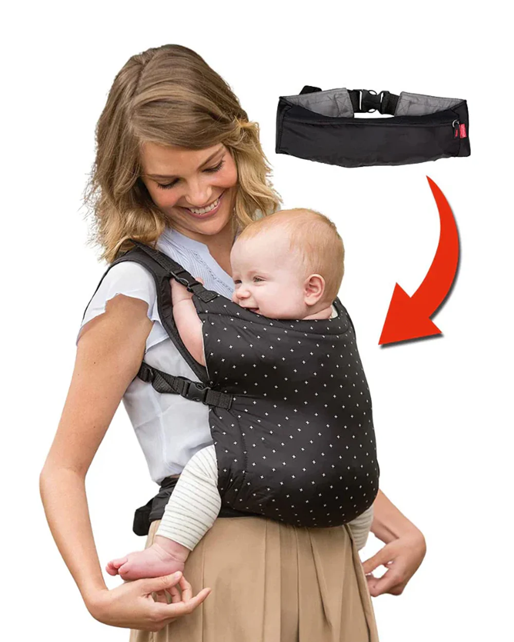 Infantino Zip Ergonomic Travel Baby Carrier-Two Way Carry-Folds Up Into Waist Belt-Ergonomic Design-Easy to Fold-For 0 to 2Y (5.4 to 18 Kg)-Black - Image 3