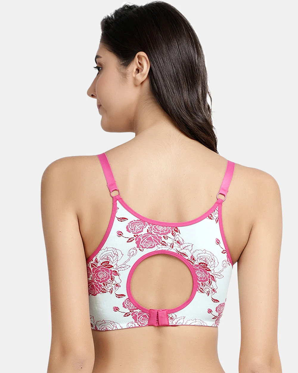 Inner Sense Organic Cotton Bamboo Feeding Bra-Pink Floral Print-Wire Free & Non Padded-Front Clasps-Full Coverage-For Nursing - Image 2