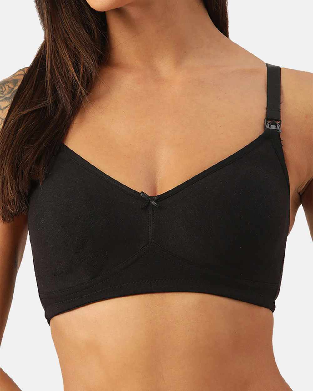 Inner Sense Organic Cotton Nursing Bra-Black-Removable Pads-Wire Free & Full Coverage-Maternity Bra For Nursing - Image 4