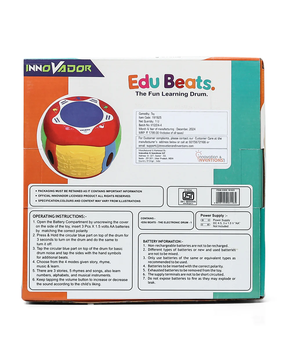 Innovador Edu Beats-Musical Toy-Fun Learning Drum With Learn Rhyme & Music Modes-12M+ - Image 12