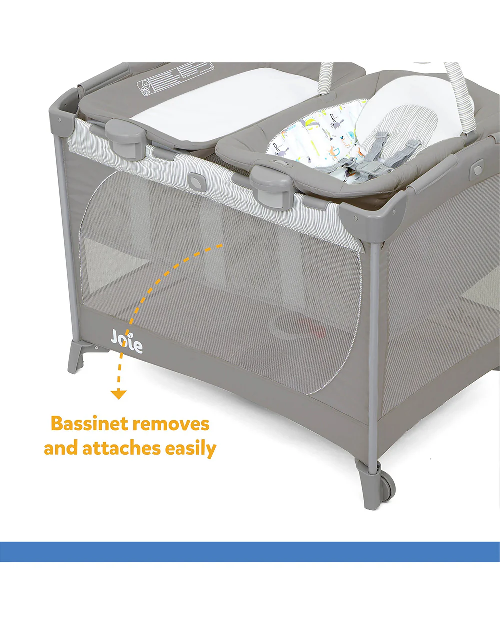 Joie Commuter Change & Bounce Travel Cot-Changer & Snoozing Seat Included-Compact Fold-For 0M+ (Upto 15 Kg)-Starry Night - Image 6