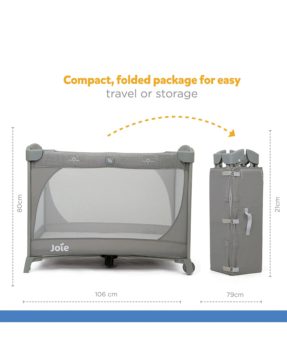 Joie Commuter Change & Bounce Travel Cot-Changer & Snoozing Seat Included-Compact Fold-For 0M+ (Upto 15 Kg)-Starry Night - Image 7