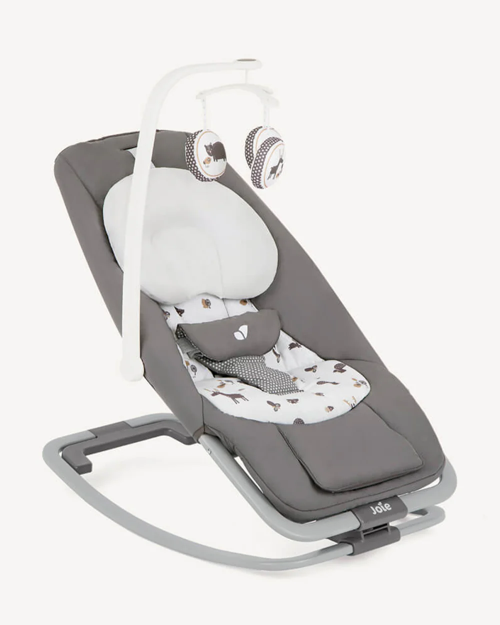 Joie Dreamer Rocker & Bouncer-3 Position Reclining Seat-2 Position Adjustable Leg Rest-With Removable & Rotating Toy Bar-Battery Operated-2 Years Warranty-Upto 9 Kg-Frankie & Friends