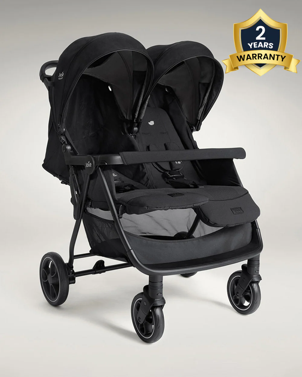 Joie Estrella Twin Stroller-Individually Adjustable Near Flat Reclining Seat-One Hand Fold-2 Years Warranty-Eclipse - Image 2