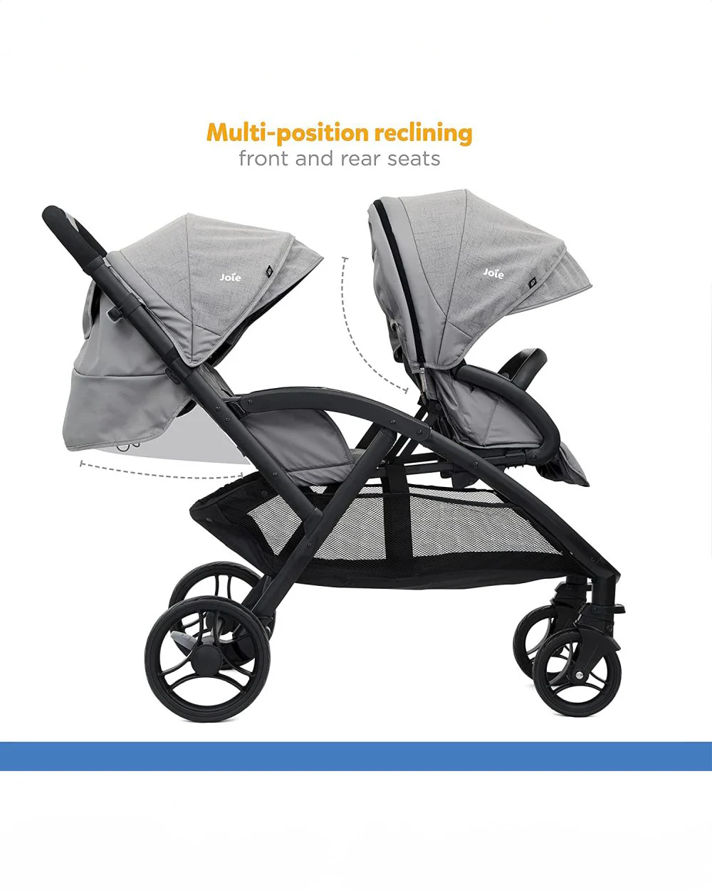 Joie Evalite Duo Twin Stroller-Multiple Recline Positions-Adjustable Leg Rest-Pram For 0 to 3Y (Upto 15 Kg)-Grey Flannel - Image 10