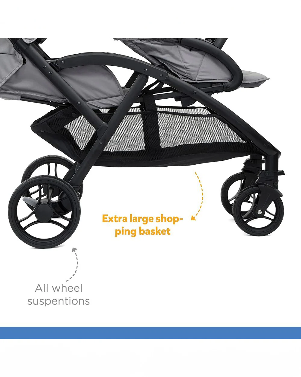 Joie Evalite Duo Twin Stroller-Multiple Recline Positions-Adjustable Leg Rest-Pram For 0 to 3Y (Upto 15 Kg)-Grey Flannel - Image 14