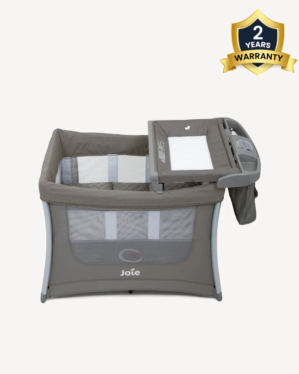 Joie Illusion Travel Cot With Tuckaway Changing Table-Deluxe Parent Organizer With Storage-Removable Bassinet-Compact Fold-Includes Carry Bag-For Infants-Upto 15 Kg-Nickel - Image 2