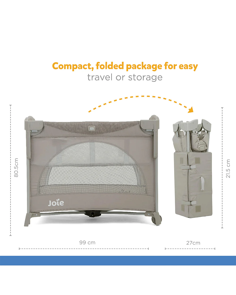 Joie Kubbie Sleep Bedside Crib & Travel Cot-With Removable Mattress-Compact Fold-Includes Travel Bag-Satellite-For 0 to 36M - Image 14