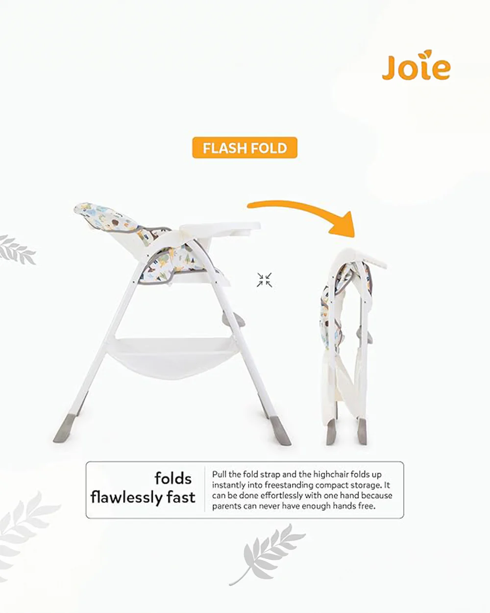 Joie Mimzy Snacker Baby High Chair-One Hand Quick Compact Fold-Streamlined Design-6M to 3Y (Upto 15Kg)-Alphabet - Image 9