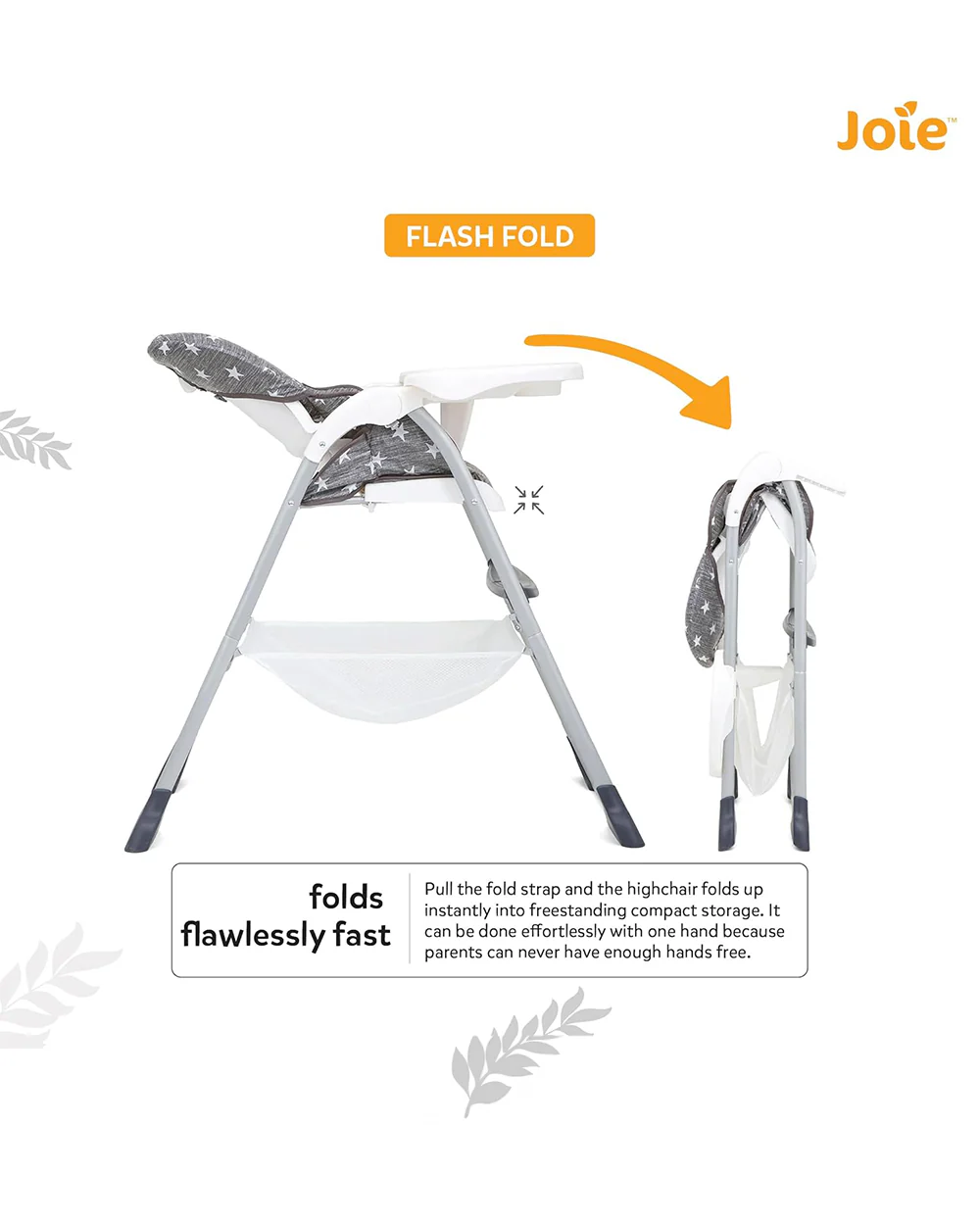 Joie Mimzy Snacker Baby High Chair-One Hand Quick Compact Fold-Streamlined Design-6M to 3Y (Upto 15Kg)-Twinkle Linen - Image 7