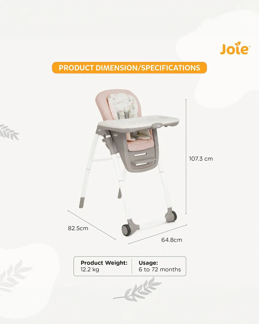 Joie Multiply 6in1 Baby High Chair-5 Level Height Adjustments With 3 Position Adjustable Tray-Convertible To Booster Seat & Mini Table-For 0 to 6Y (Upto 27Kg)-Flowers Forever - Image 12