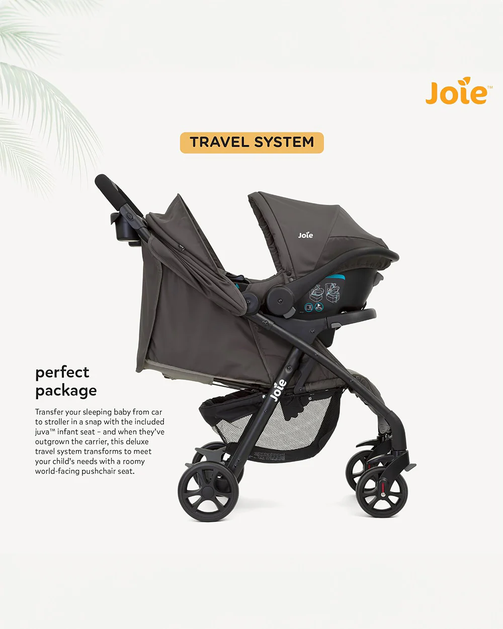 Joie Muze LX Travel System Baby Stroller with Car Seat-Auto Gravity Fold-Pram for 0 to 3Y (Upto 15Kg)-Dark Pewter - Image 9