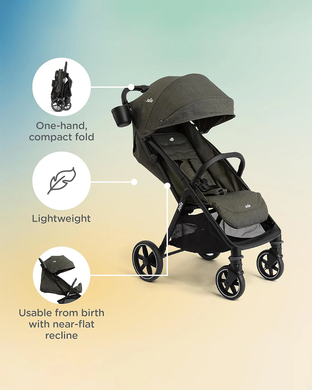 Joie Nutmeg Cabin Friendly Stroller-One Hand Fold-Near Flat Reclining Seat-Car Seat Compatible-2 Years Warranty-For 0 to 4Y (Upto 22 Kg)-Shale - Image 10
