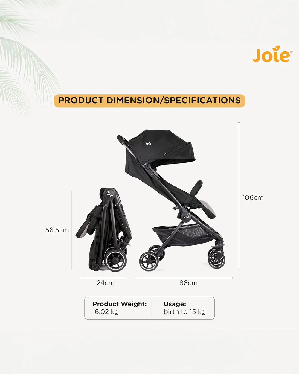 Joie Pact Cabin Firendly Stroller-Multiple Position Recline-Travel System Compatible-For 0 to 3Y (Upto 15 Kg)-Ember - Image 19