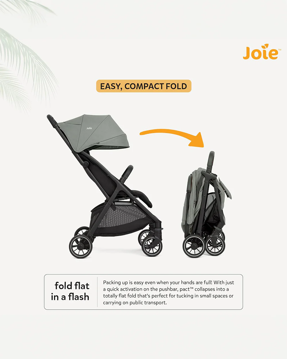 Joie Pact Pro Cabin Friendly Stroller-One Hand Fold-Flat Reclining Seat-Travel System Compatible-2 Years Warranty-Pram for 0 to 4Y (Upto 22 Kg)-Abyss - Image 12