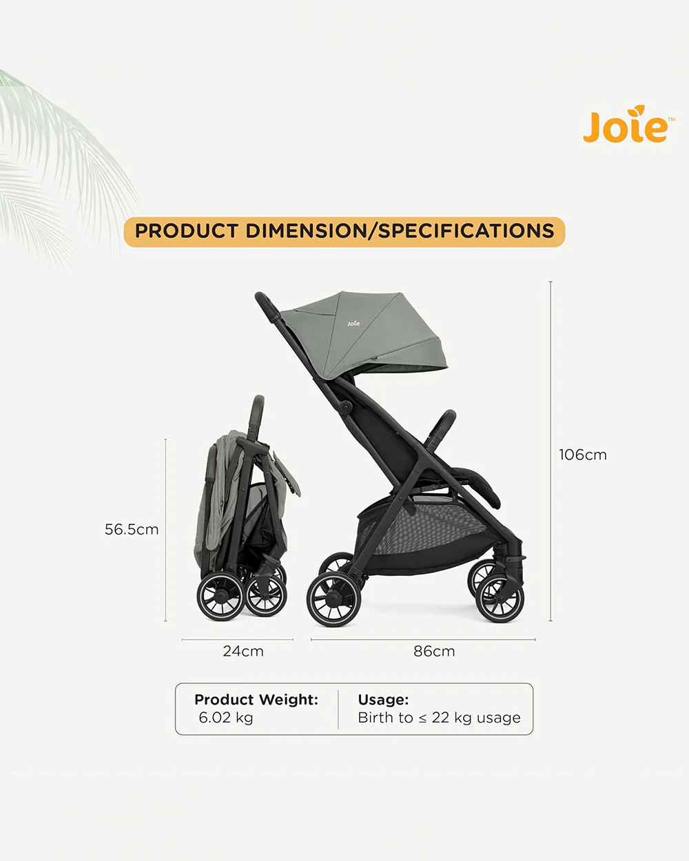 Joie Pact Pro Cabin Friendly Stroller-One Hand Fold-Flat Reclining Seat-Travel System Compatible-2 Years Warranty-Pram for 0 to 4Y (Upto 22 Kg)-Abyss - Image 18