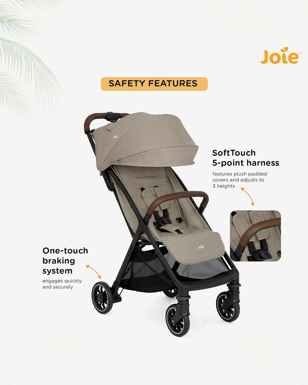 Joie Pact Pro Cabin Friendly Stroller-One Hand Fold-Flat Reclining Seat-Travel System Compatible-2 Years Warranty-Pram for 0 to 4Y (Upto 22 Kg)-Oak - Image 14