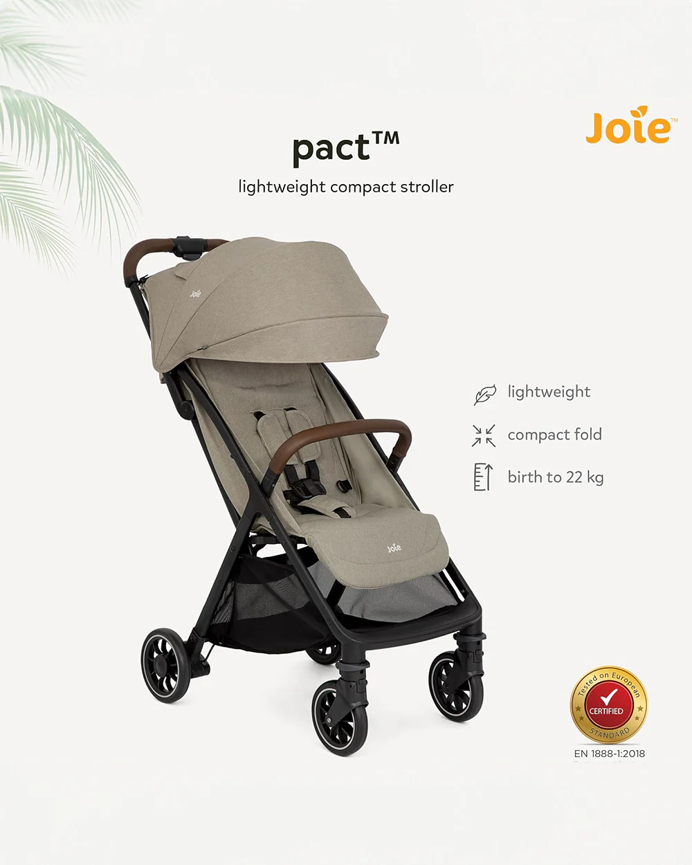 Joie Pact Pro Cabin Friendly Stroller-One Hand Fold-Flat Reclining Seat-Travel System Compatible-2 Years Warranty-Pram for 0 to 4Y (Upto 22 Kg)-Oak - Image 9