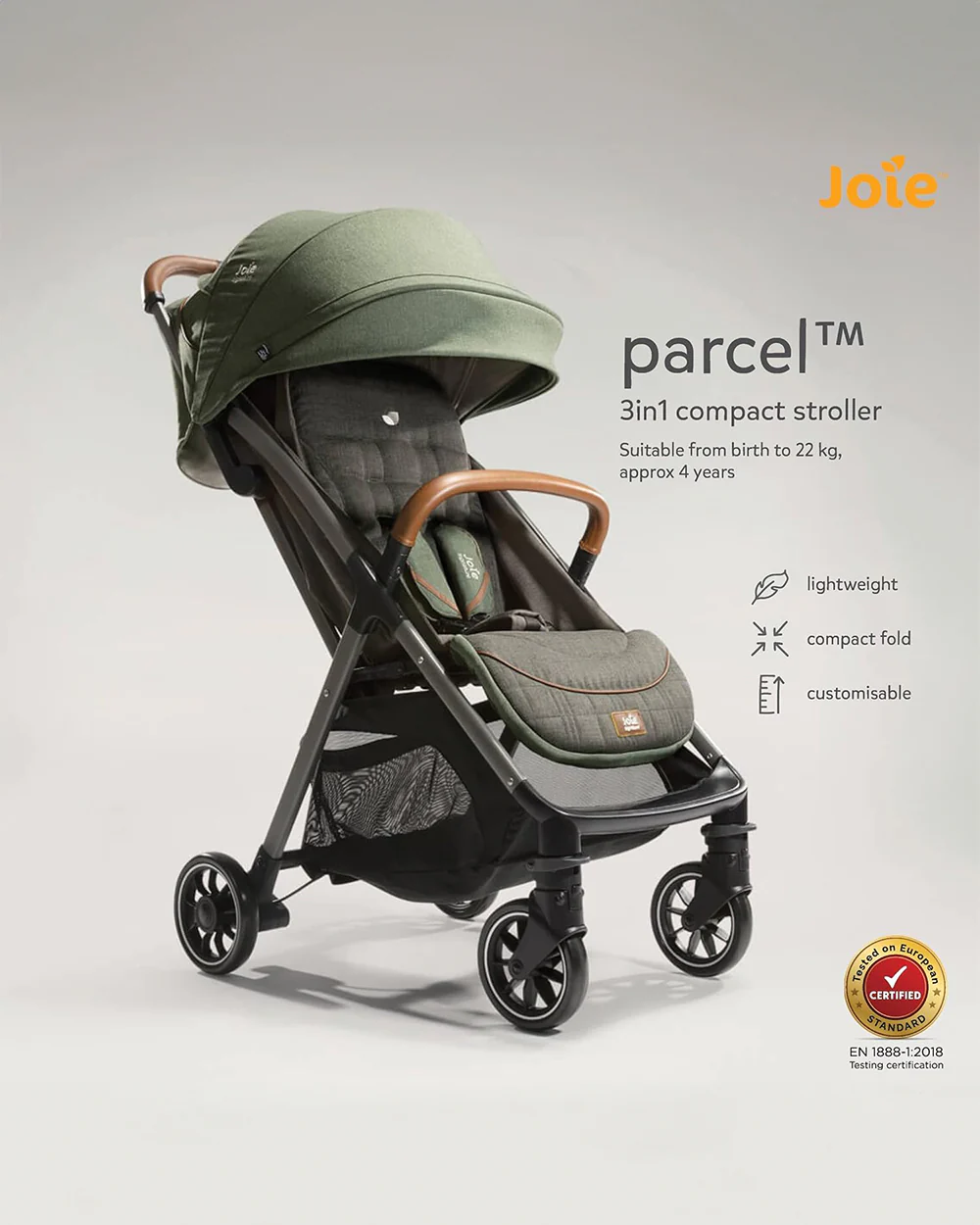 Joie Parcel Lightweight Baby Stroller-Multiple Position Recline-Travel System Compatible-Pram for 0 to 4Y (Upto 22 Kg)-Pine - Image 12