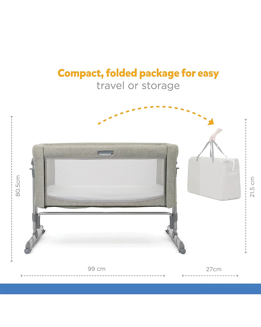 Joie Roomie Glide Bedside Crib-Single Hand Glide-With Removable Mattress & 4 Lockable Wheels-11 Height Adjustments-Dual Mesh Windows-For 0 to 6M (Upto 9 kg)-Almond - Image 4