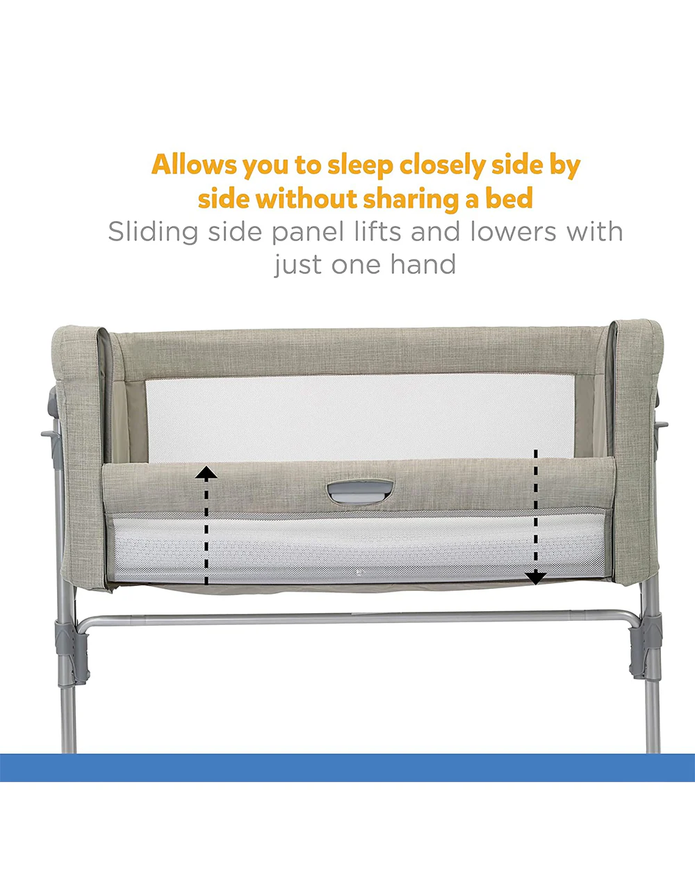 Joie Roomie Glide Bedside Crib-Single Hand Glide-With Removable Mattress & 4 Lockable Wheels-11 Height Adjustments-Dual Mesh Windows-For 0 to 6M (Upto 9 kg)-Almond - Image 5