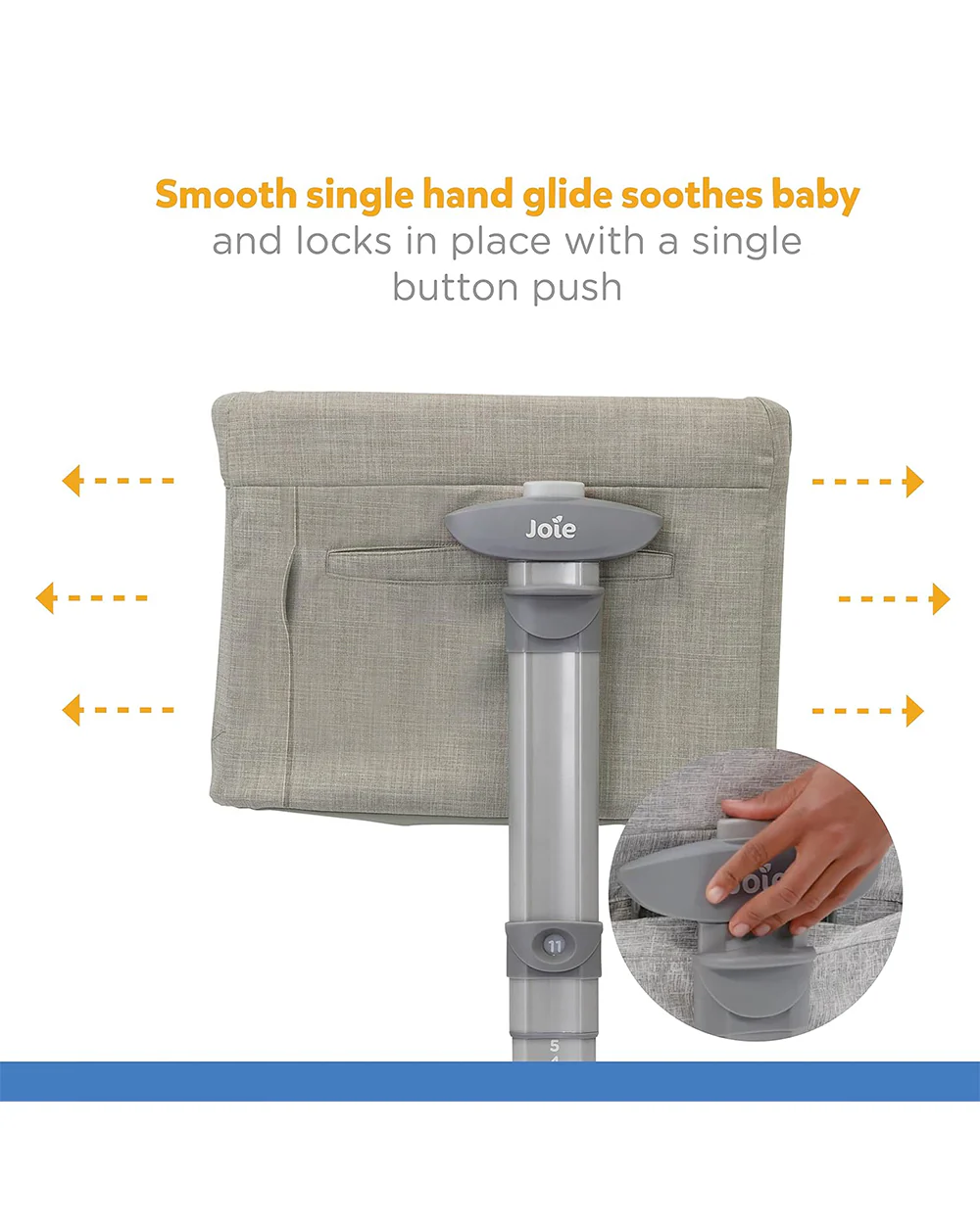 Joie Roomie Glide Bedside Crib-Single Hand Glide-With Removable Mattress & 4 Lockable Wheels-11 Height Adjustments-Dual Mesh Windows-For 0 to 6M (Upto 9 kg)-Almond - Image 6