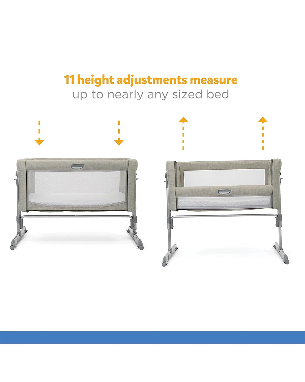 Joie Roomie Glide Bedside Crib-Single Hand Glide-With Removable Mattress & 4 Lockable Wheels-11 Height Adjustments-Dual Mesh Windows-For 0 to 6M (Upto 9 kg)-Almond - Image 7