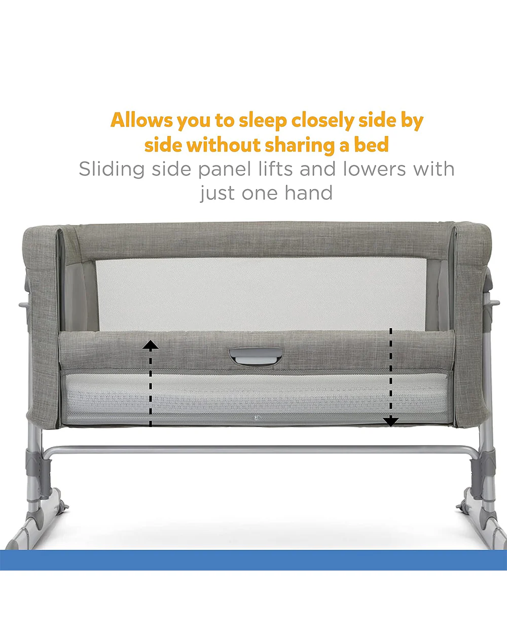 Joie Roomie Glide Bedside Crib-Single Hand Glide-With Removable Mattress & 4 Lockable Wheels-11 Height Adjustments-Dual Mesh Windows-For 0 to 6M (Upto 9 kg)-Foggy Grey - Image 6