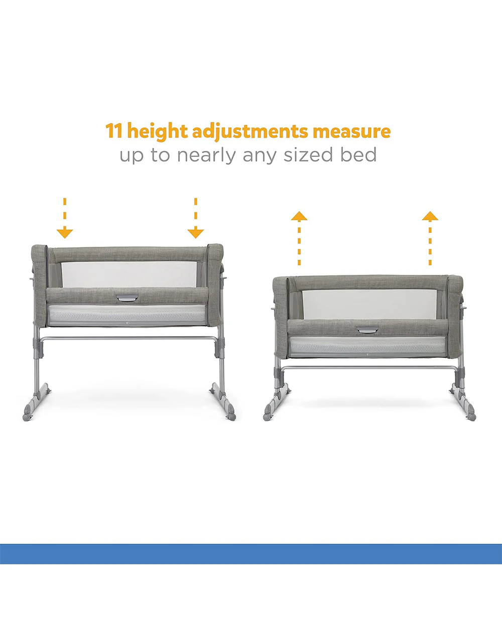 Joie Roomie Glide Bedside Crib-Single Hand Glide-With Removable Mattress & 4 Lockable Wheels-11 Height Adjustments-Dual Mesh Windows-For 0 to 6M (Upto 9 kg)-Foggy Grey - Image 8