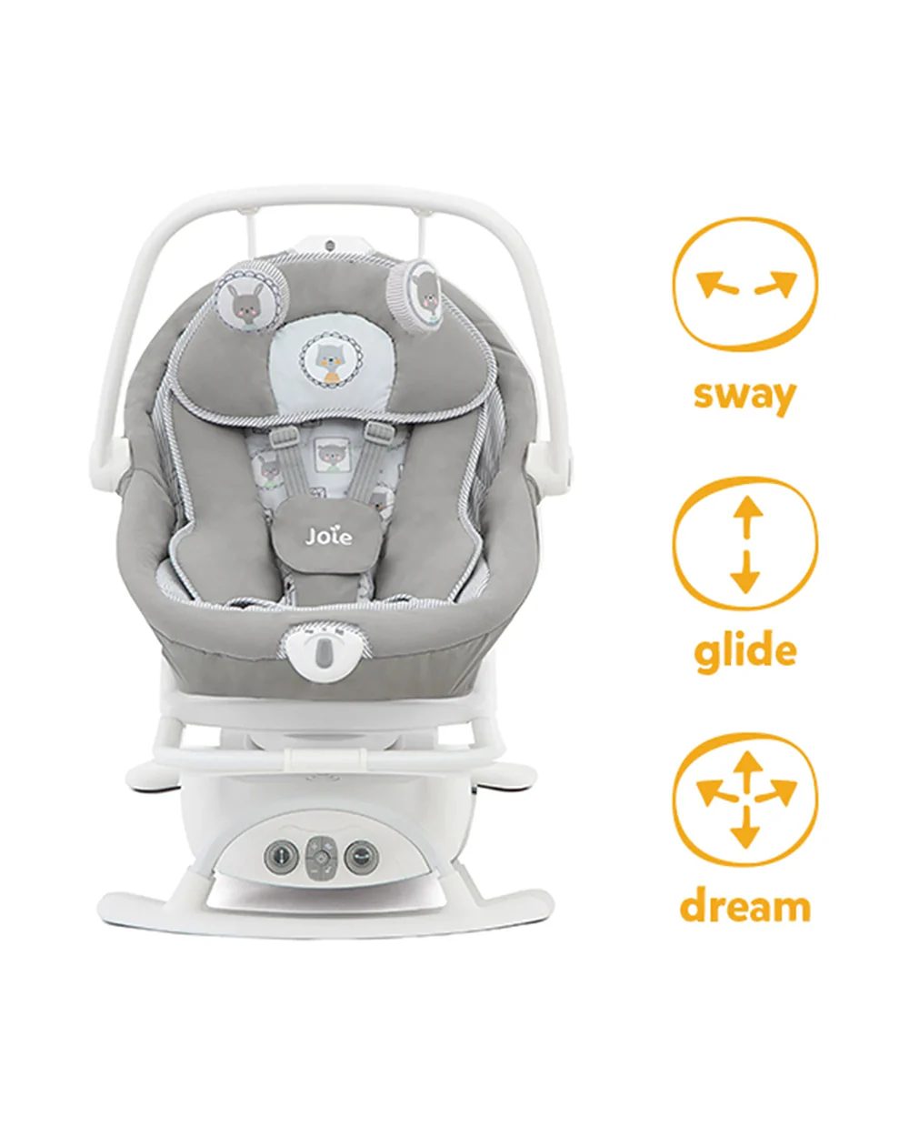 Joie Sansa 2 in 1 Baby Bouncer & Rocker-3 Position Recline-Multi Motion Soother Sways Side to Side-With Toy Bar & Two Plush Toys-For 0 to 9 Kg-Portrait - Image 6