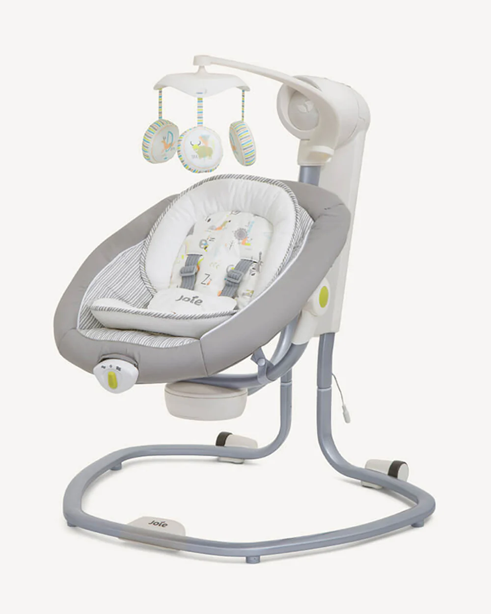 Joie Serina Swivel Baby Swing-3 Position Recline-6 Swing Speeds-With Toy Bar & 3 Plush Toys-2 Built In Wheels-For 0 to 9Kg-Nature's Alphabet - Image 4